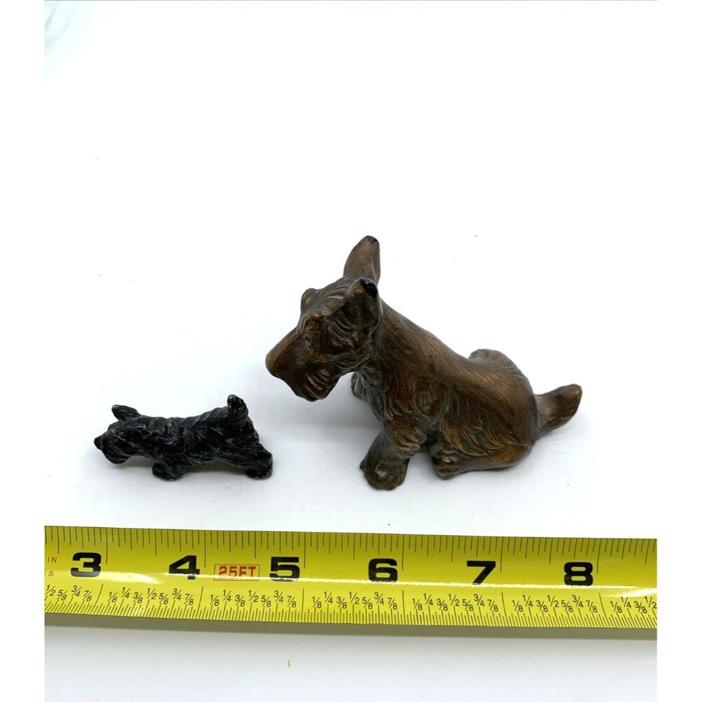 Vintage Cast Metal Scottie Terrier Dog Figurines 2pc Brown Black 2” 1” Tall - Picture 14 of 14
